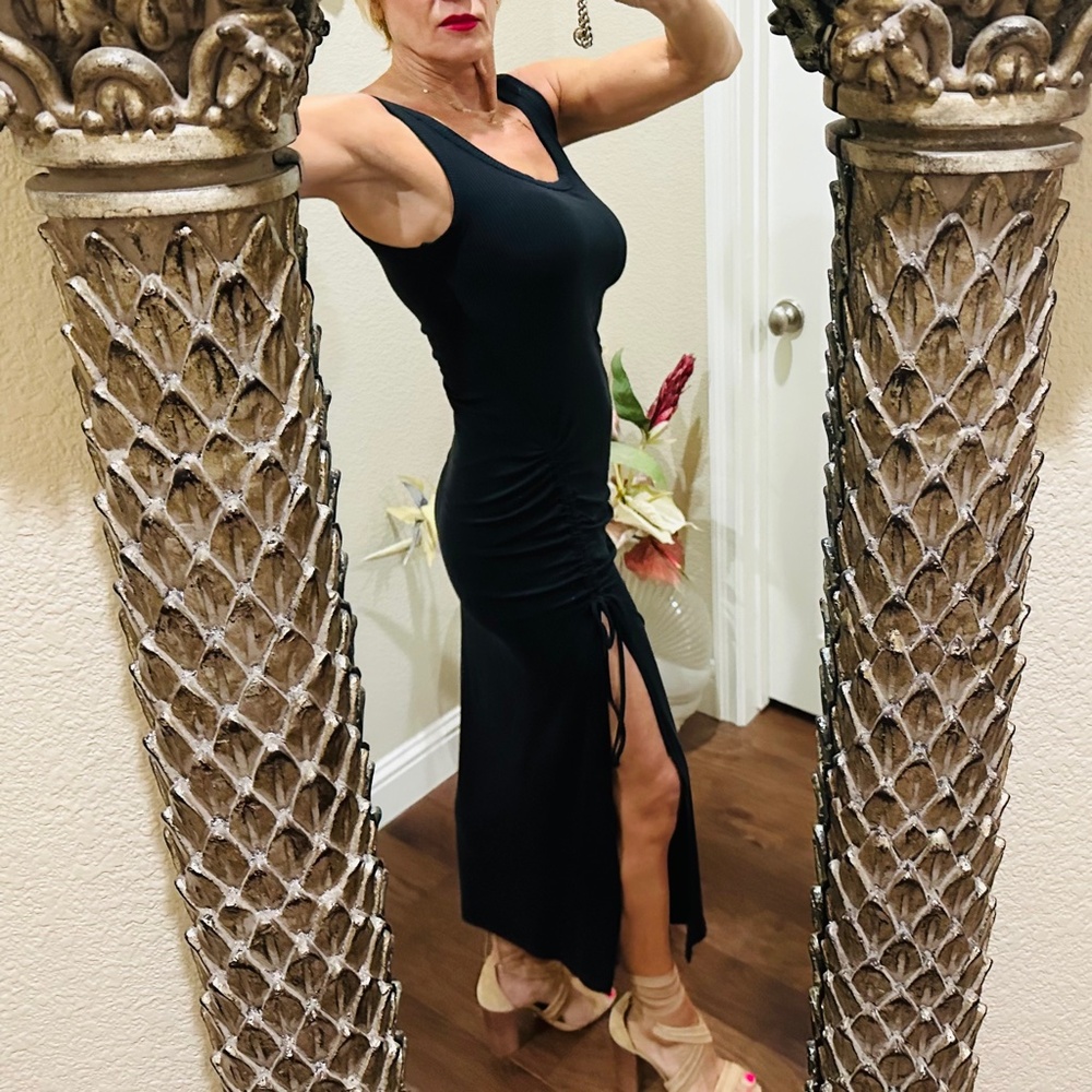 L*Space Black Ribbed Stretch Dress with Right Leg Slit